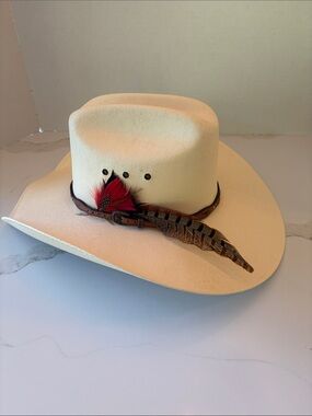 Cream Kids Cowboy Hat with Feather Accent